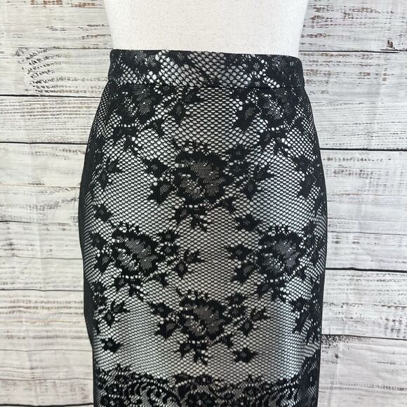 The Limited Skirt size 12 Black Silver Floral Lace Straight Pencil Knee Wedding - Picture 3 of 8